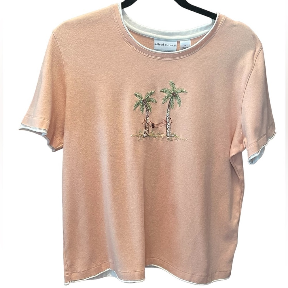 alfred‎ dunner womans palm tree embellished knit top, petite large